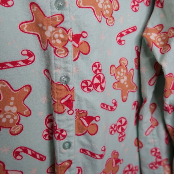 Mickey Disney Parks Christmas Flannel Pajama Top Sweet Treats XL Organic Cotton - Picture 6 of 14